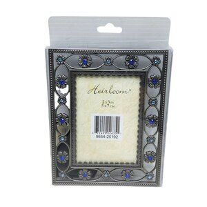 vintage new heirloom pewter floral design with blue jeweled rhinestones picture